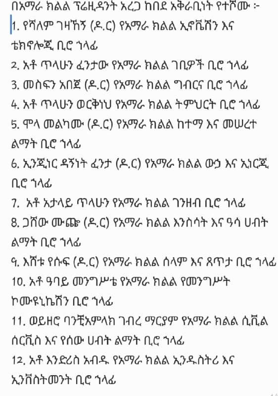 አቶ አረጋ ከበደ የአማራ ክልል ፕሬዝዳንት ሆነው ተሾሙ።