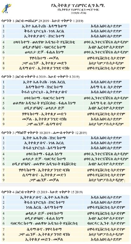 የኢትዮጵያ ፕሪሚየር ሊግ መርሐ ግብር ይፋ ሆነ !